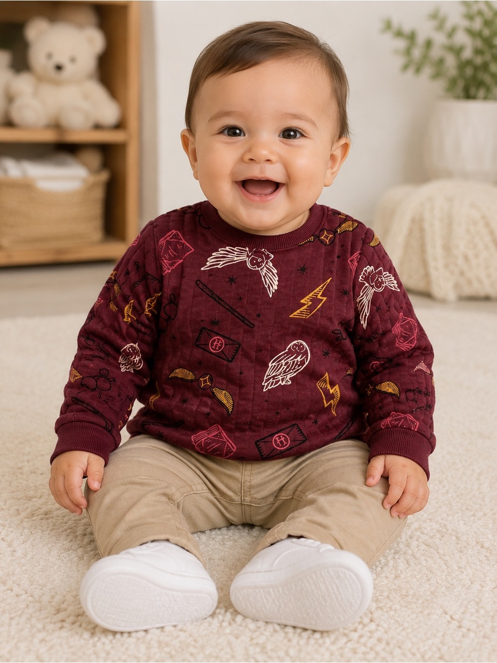 Harry Potter Toddler Sweatshirt 12M Maroon Owl Wand Magic Print